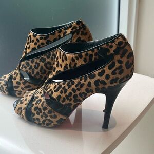 Betsey Johnson Carlos leopard calf-hair open toe stiletto
